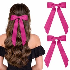 2PCS Rose Pink Hair Bows, Large Ribbon Bow Clips for Girls
