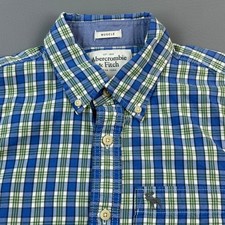 Abercrombie  Fitch Muscle Shirt Mens Medium Blue Green Plaid Button Down Casual