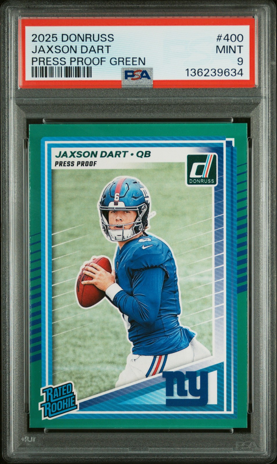 2025 PANINI DONRUSS PP GREEN #400 JAXSON DART ROOKIE RC PSA 9