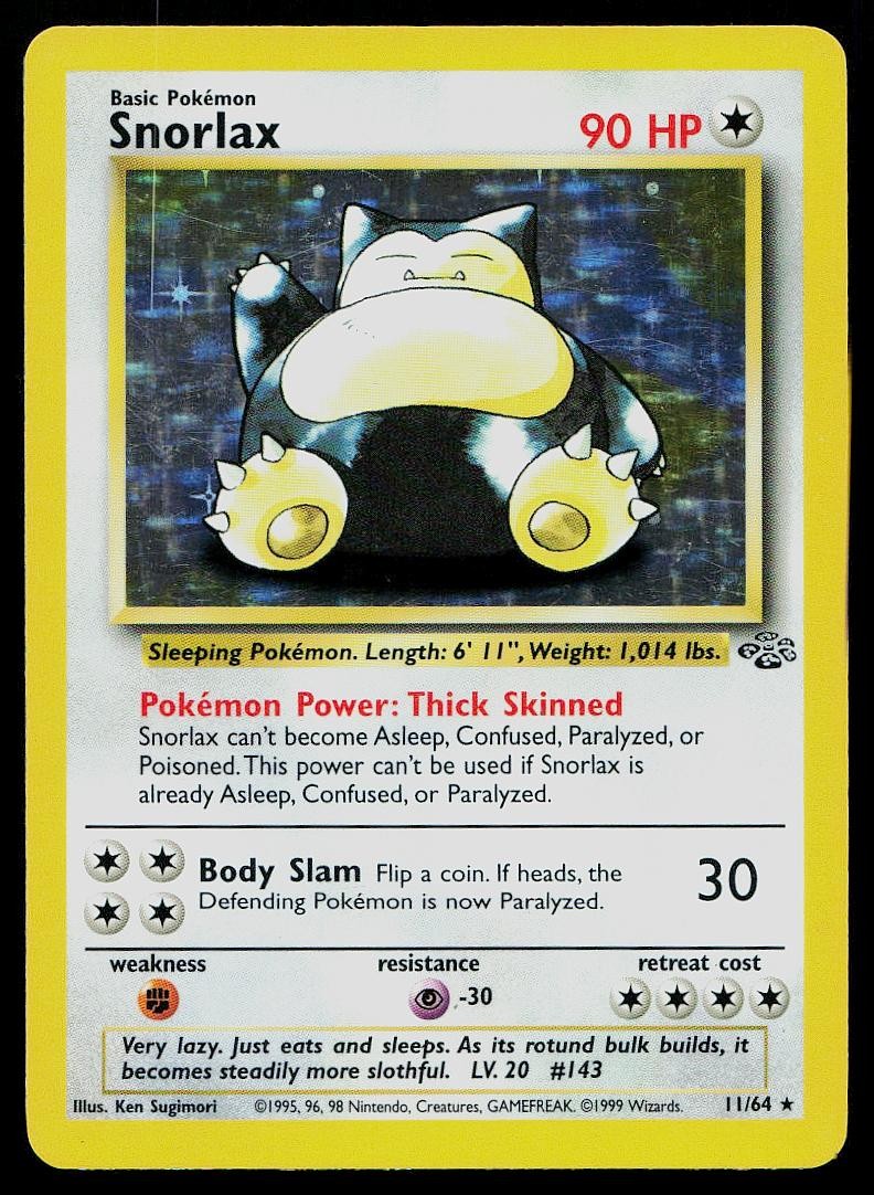 Pokemon Card Jungle Snorlax 11/64 Unlimited Holo Rare