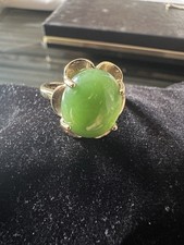 FINE QUALITY CHINESE 14K GOLD & SPINACH JADE CABOCHON COCKTAIL...