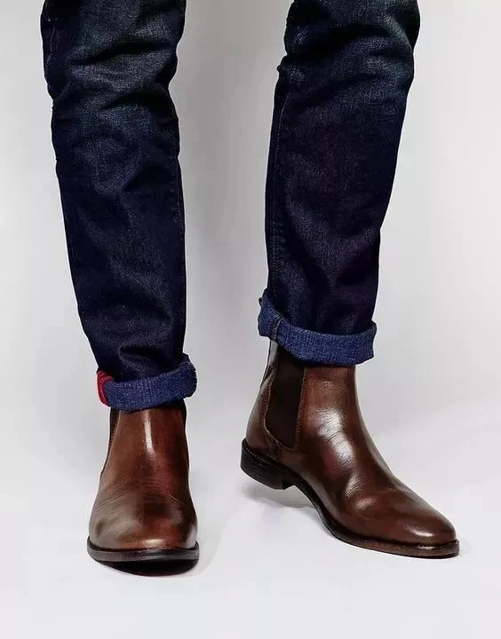 New Handmade Mens Leather Brown Ankle Dress Ankle Formal Chelsea Boot For Men