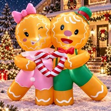 5ft Christmas Inflatables Gingerbread Lovers Decorations Built-in LED Lighted...