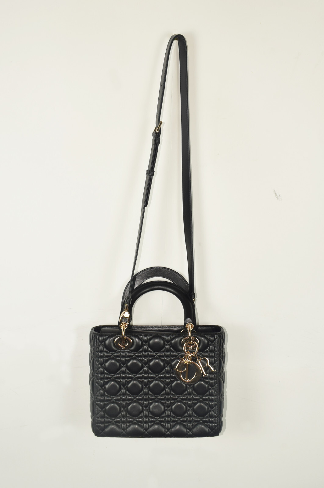 Christian Dior Lady Dior Medium Black Lambskin Tote Bag