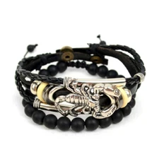 Genuine Leather & Natural Stone "Scorpion" Two Pieces Bracelet Set for Men -