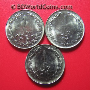 LOT-OF-3-PERSIAN-EMPIRE-1-RIAL-COINS-1983-1985-1986-PERSIA-XF-AU-no-silver