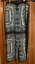Adrianna Papell Womens Straight Leg Pants Blue Beige Floral Beaded Pull On