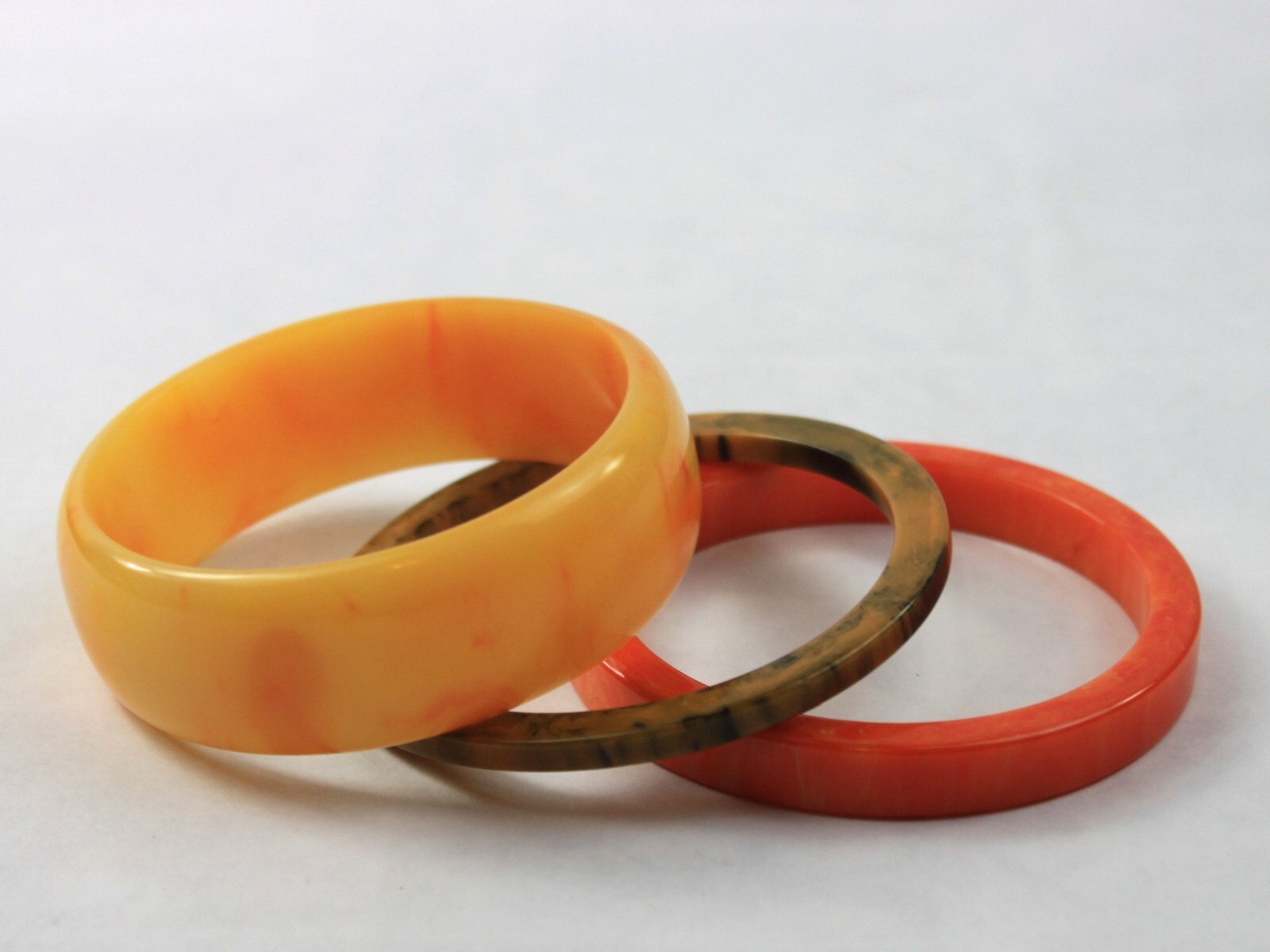 Bakelite Bangle Stack Set Yellow Orange Green Teq… - image 2
