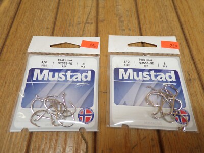 MUSTAD OCTOPUS BEAK BAIT HOOK 92553 1/0 1X STRONG 2 - 8 PACK HOOKS NICKEL
