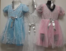 BALLET DRESS glittered CHIFFON 3 COLORS SILVER TRIM GIRLS Puff Sleeve 3 colors
