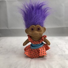 VINTAGE TROLL - BLUE SWIMSUIT WITH ORANGE SKIRT/ SUNHAT - PURPLE HAIR - 1991
