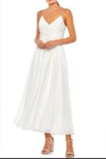 NWT Mac Duggal Faux Wrap Sleeveless Flowy Midi Dress White Tea Length M