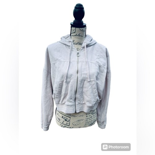 Hollister Cropped Hooded Corduroy Jacket Full Zip Womens Large Ivory