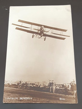 1914-20 Postcard Rppc Lincoln Beachey Airplane Aviator Spectators In Flight