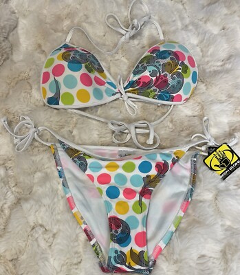 Vintage Body Glove Bikini Piece Swimsuit White Neon Size