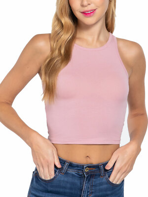 FashionMille Women Basic Casual Crew Neck Sleeveless Jersey Tank Crop Top