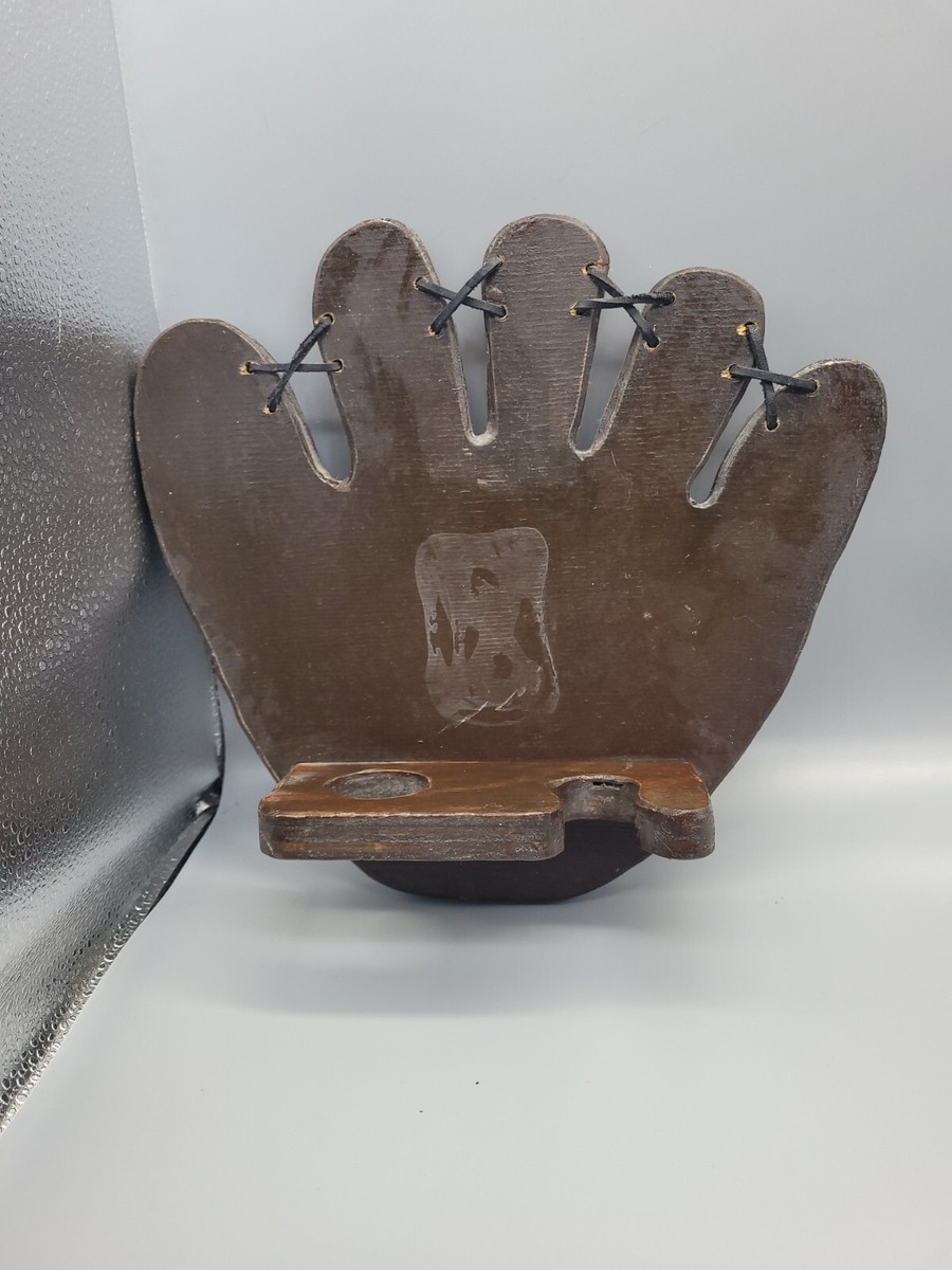 Vintage Wooden Baseball Glove Holder Bat Ball Hat Wall Hanging Mitt