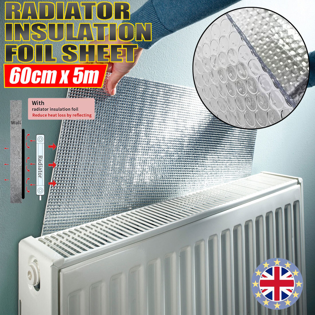Radiator Reflector Foil Radiator Bubble Foil Insulation 5m X 60cm ...