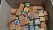 Vintage Mixed Wooden Building Blocks lot of 66 Letters Toy Spelling Alphabet
