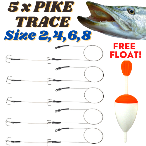 5 x Wire TRACE Pike Fishing Dead Bait Rig! SIZE 2 4 6 8 Barbed