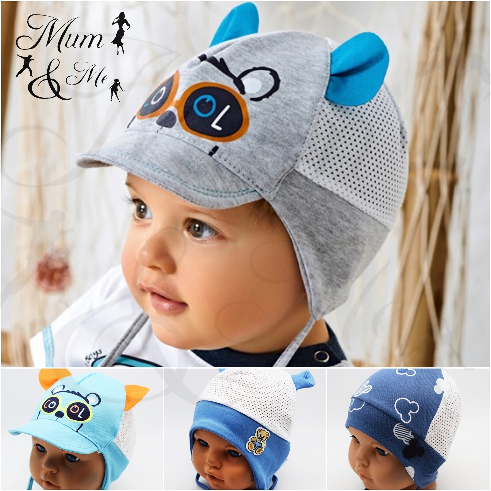 Baby Boys Tie Up Hat Infant Spring Beanie Summer Cotton Cap Newborn eBay