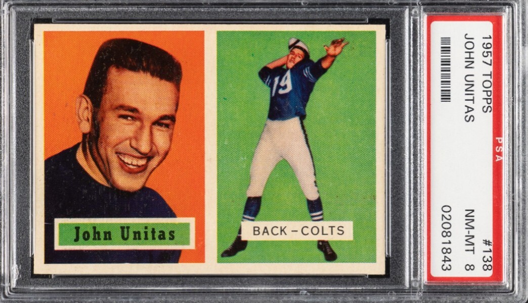 1957 Topps #138 Johnny Unitas ROOKIE PSA NM-MT 8 view 1