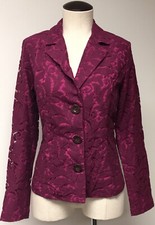 CABI LOVELY DEEP DARK PINK EYELET LACE OVERLAY JACKET BLAZER 3 BUTTON FRONT SZ 6
