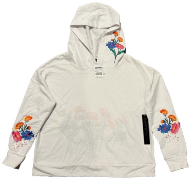 Almost Famous Hoodie Sweatshirt Womens Size Small White Embroidered Floral Light