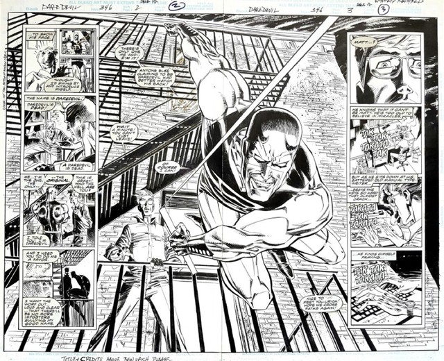 Ron Wagner Daredevil double splash page original comic art Ron Wagner Daredevil double splash page original comic art