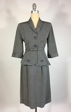 Vintage early 1950's 50s 3pc Black  White stripe fitted DYNAMIC skirt suit set