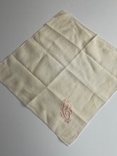 PRETTY VTG 50'S "C" INITIAL FLORAL EMBROIDERED PINK SHEER HANDKERCHIEF HANKY