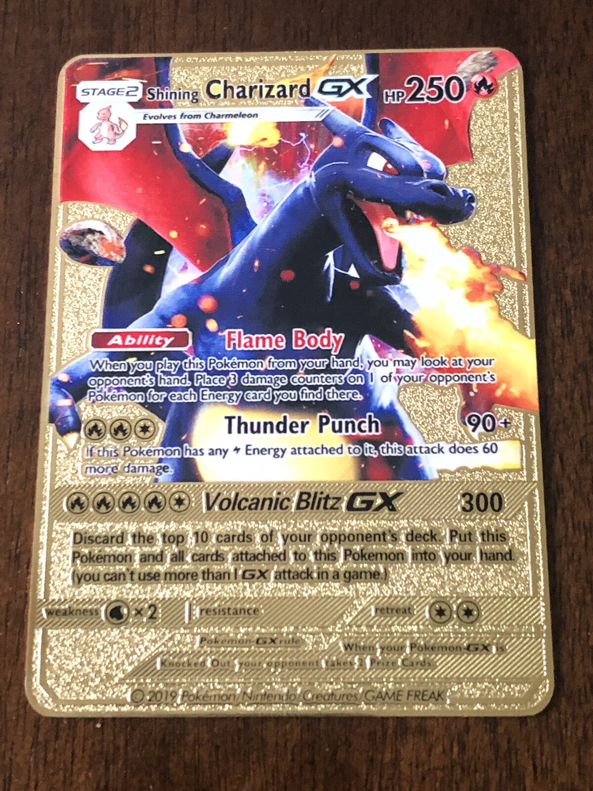 Pokemon Shiny Charizard Gx Stage 2 Gold Metal Card Ebay