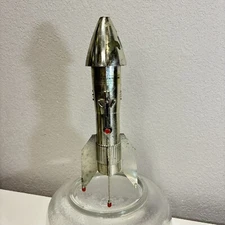 1957 Astro Rocket Missile Mechanical Coin Bank 11-1/2” Berzac GOLD CHROME