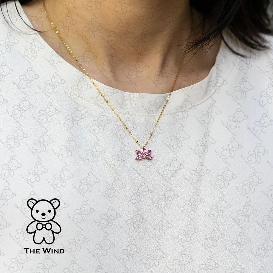 Lotus Water Lily Design Pink Sapphire Diamond Pendant ONLY 18K Rose Gold - Image 2 of 4