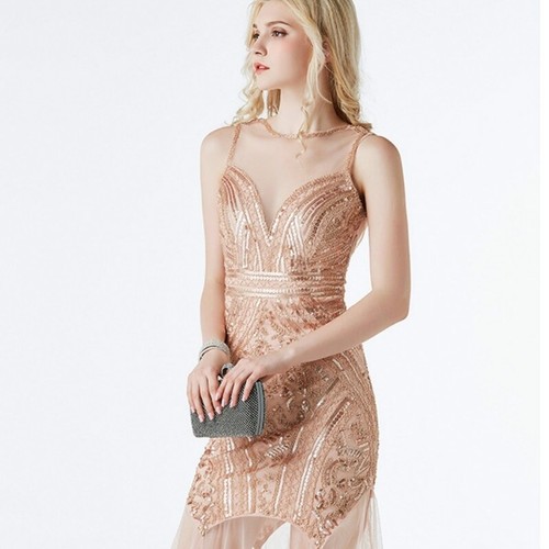 Luxus Damen langes Abendkleid Flapper Pailletten 20er Jahre tolles Gatsby Kostüm sexy - Bild 7 von 14