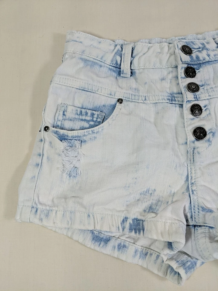 Pantalones Cortos Delia*S Skylar Mujer/Jr's Botón Lavado Ácido Mosca Envejecido Jean Talla 0 Foto 2 de 4