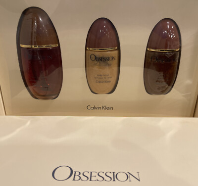 Obsession Perfume by Calvin Klein, 3.3 oz/100 ml Body Lotion Bath Gel Combo NIB