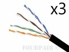 Lot of 3 - CAT5e CMR 350MHz Ethernet Cable Black 1000FT - SOLID COPPER