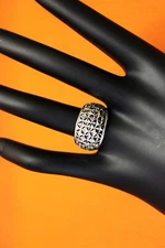 Vintage Ladies Costume Dress Ring S7 US Silver Tone Cross Hatch Pattern VGC 1022