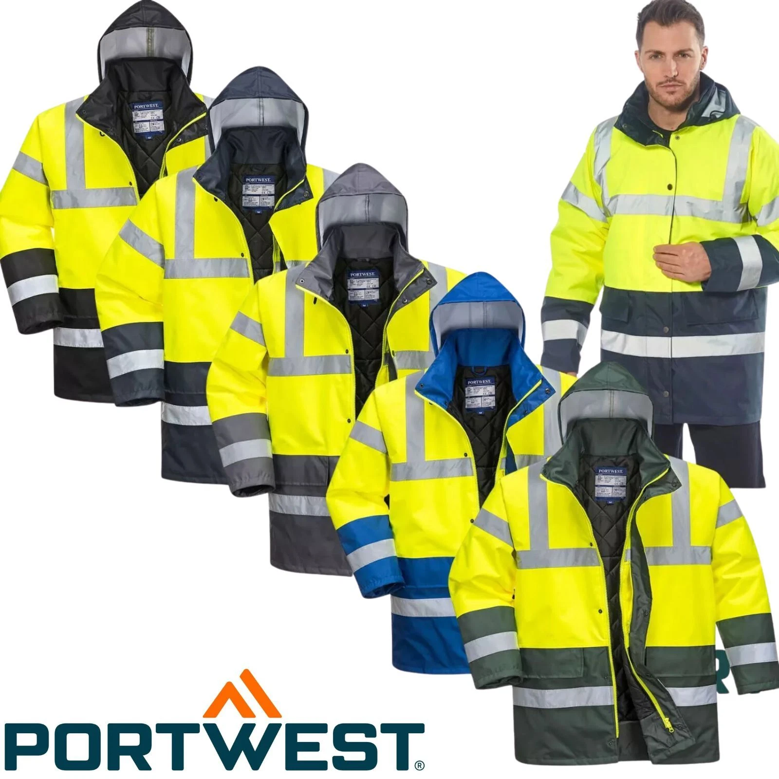 PORTWEST Hi Vis Traffic Jacket Winter Lined Safety Work Waterproof Coat S466