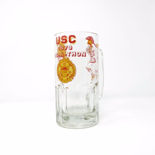 Vtg 1979 USC TROJANS Jog-A-Thon Large Heavy Handled Glass Beer Mug Stein - Photo 1 sur 6