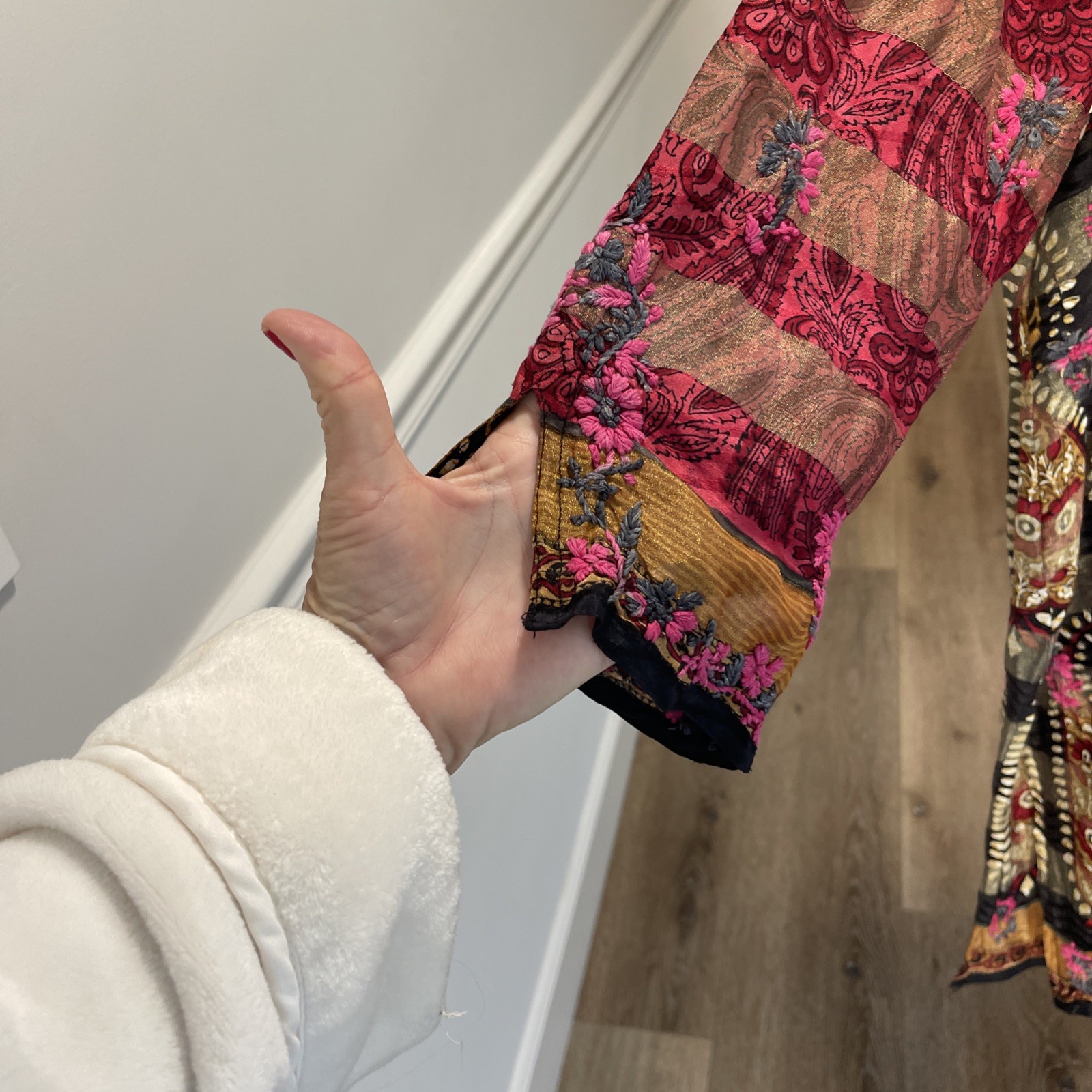 Embroidered Tunic Boho Artsy Sheer Shimmer Blouse Top Fall Global Travel Floral