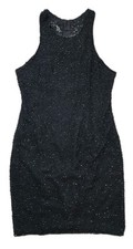 Vintage Beaded Dress Short Cocktail Black High Neck Sleeveless Evening Small