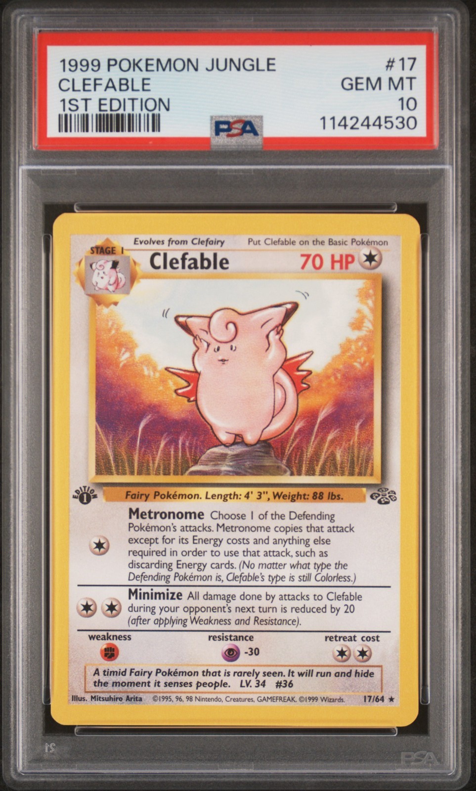 1999 POKEMON CLEFABLE 1ST EDITION JUNGLE #17 PSA 10