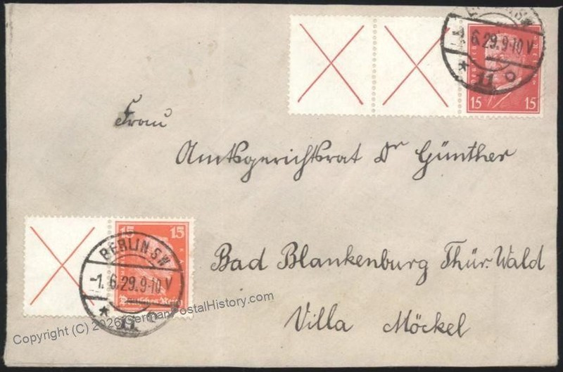 Germany 1928 Kant Hindenburg Mi W30W23 Se Tenants On Cover USED 116365
