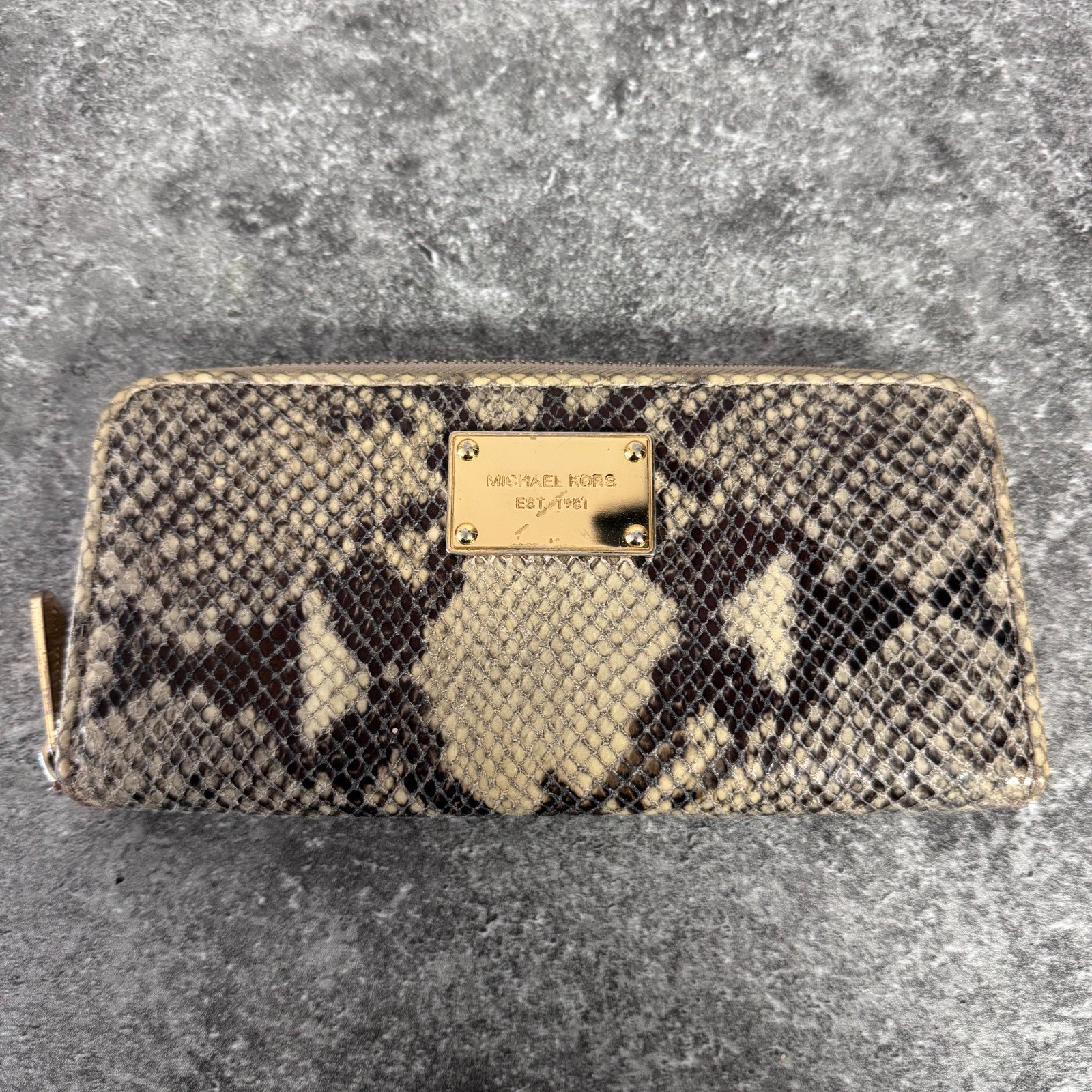 Michael Kors Snakeskin Zip Around Python Embroide… - image 1