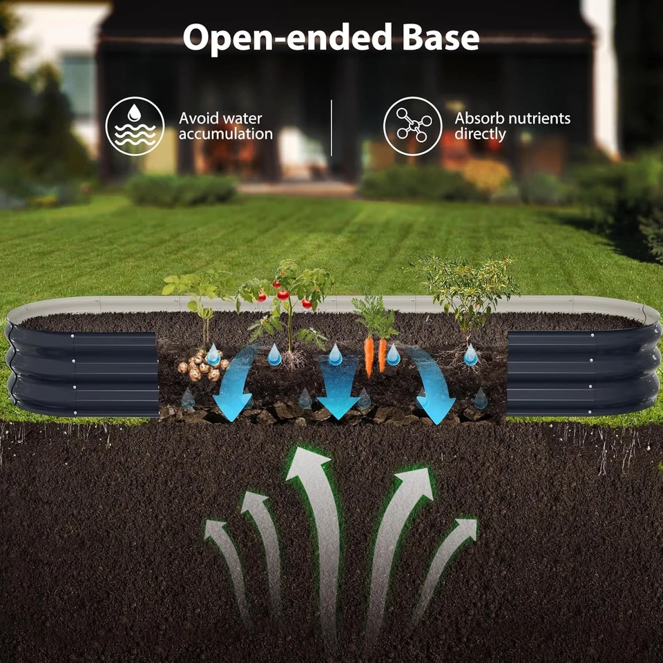 Kit de cama de jardín elevada, jardinera galvanizada 8X2X1 pies exterior, metal grande ovalado Foto 4 de 4