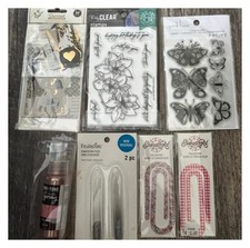 Lot of 7 scrapbooking stamps, mixed media items. Hero Arts, recollections.