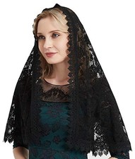 Lace Mantilla Catholic Chapel Veil - Rose Lace Latin Mass Black Veil