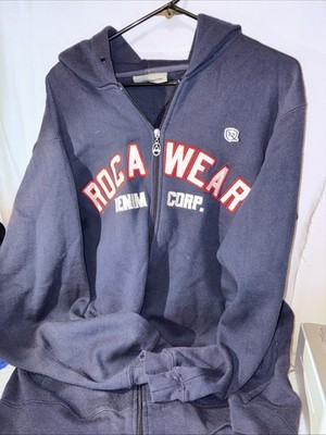 Vintage Roca Wear Full Zip Hoodie Blue Size XL